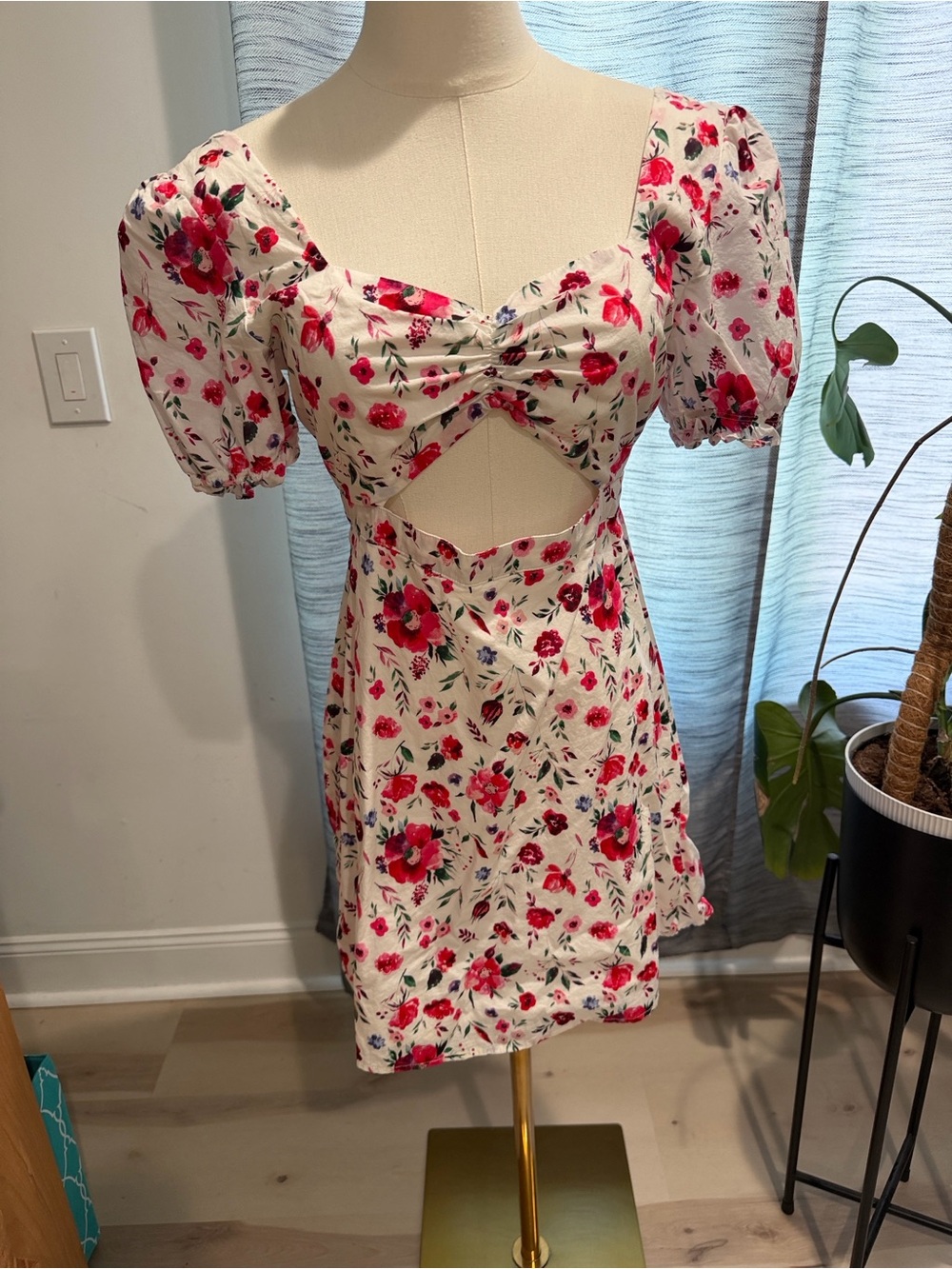 Beginning Boutique White Mini Dress with Pink & Red Floral